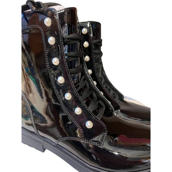 Geox Eclair Pearl Combat black Boots Italian faux Patent leather womens 39/ US 8 - Picture 4 of 10